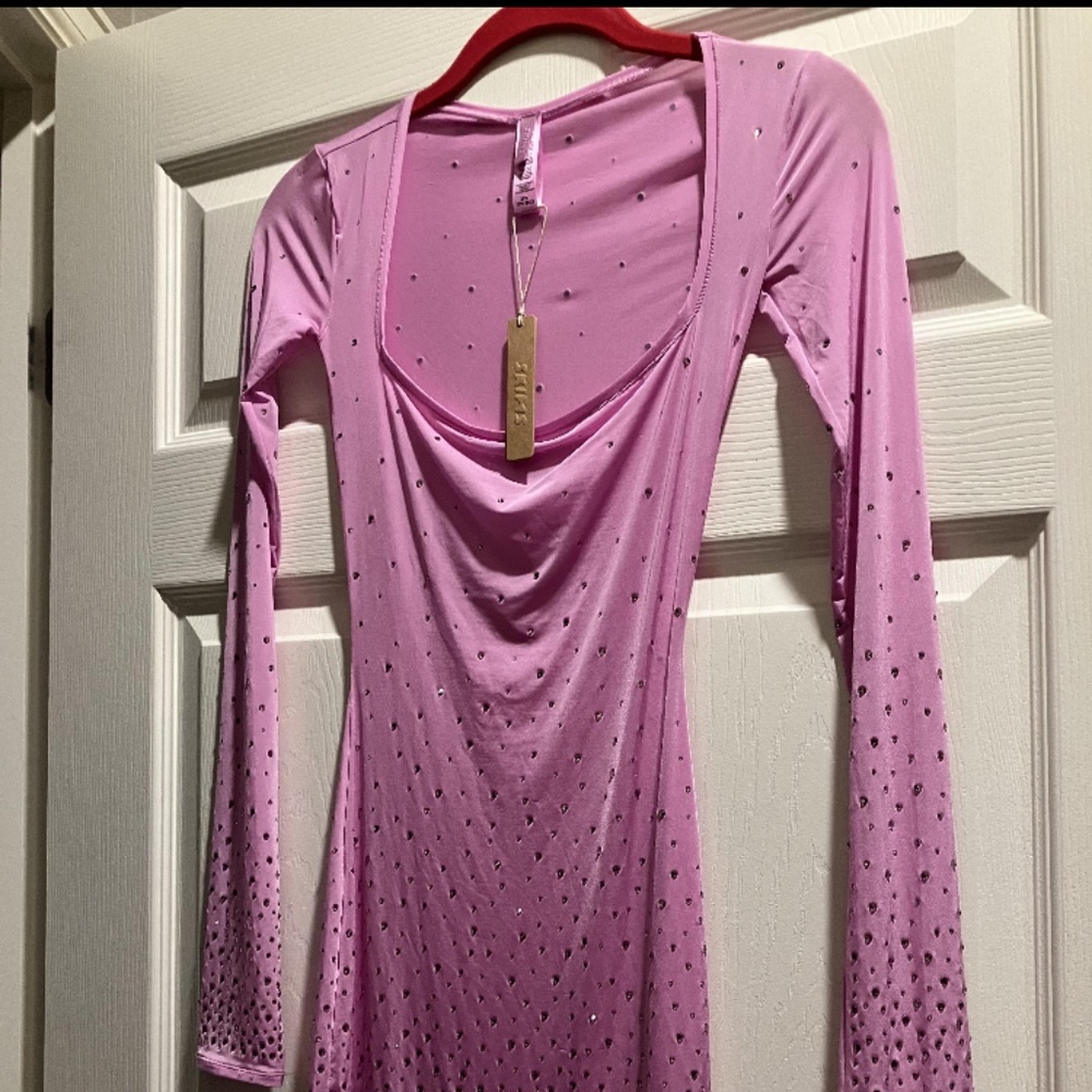 NWT XXS SKIMS Jelly Sheer Petal Rhinestone mini dress